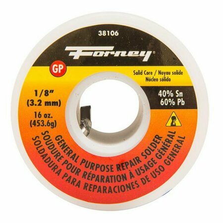 FORNEY Solder, General Purpose Repair, Solid Core, 1/8 in, 16 Ounce 38106